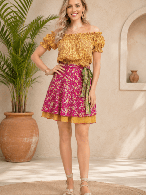 Vintage Indian silk mini wrap magic skirt 20 inches
