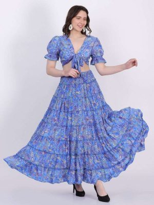 Two Piece Long Maxi Skirt and Wrap Top Co Ord Set Dress 